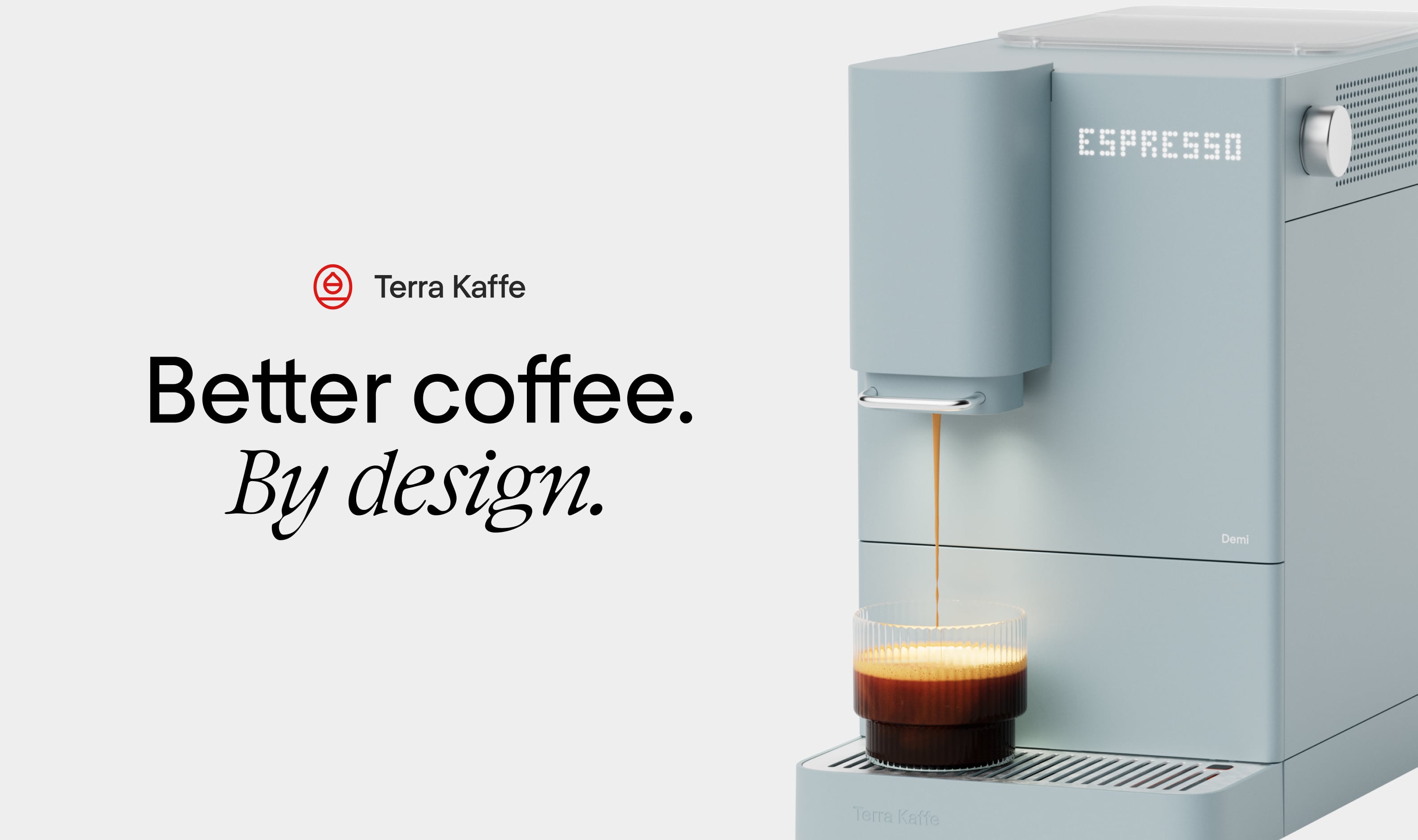Terra Kaffe espresso machine in a warm kitchen